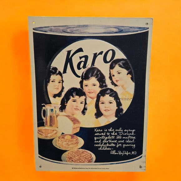 Karo Syrup Tin Metal Sign Quintuplets Retro Kitchen 1938 Advert VTG Reproduction - Picture 2 of 11